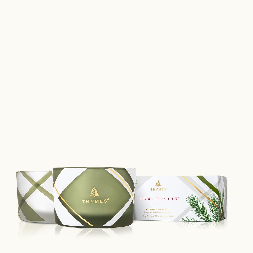 Thymes Frasier Fir Frosted Plaid Candle Set image number 0